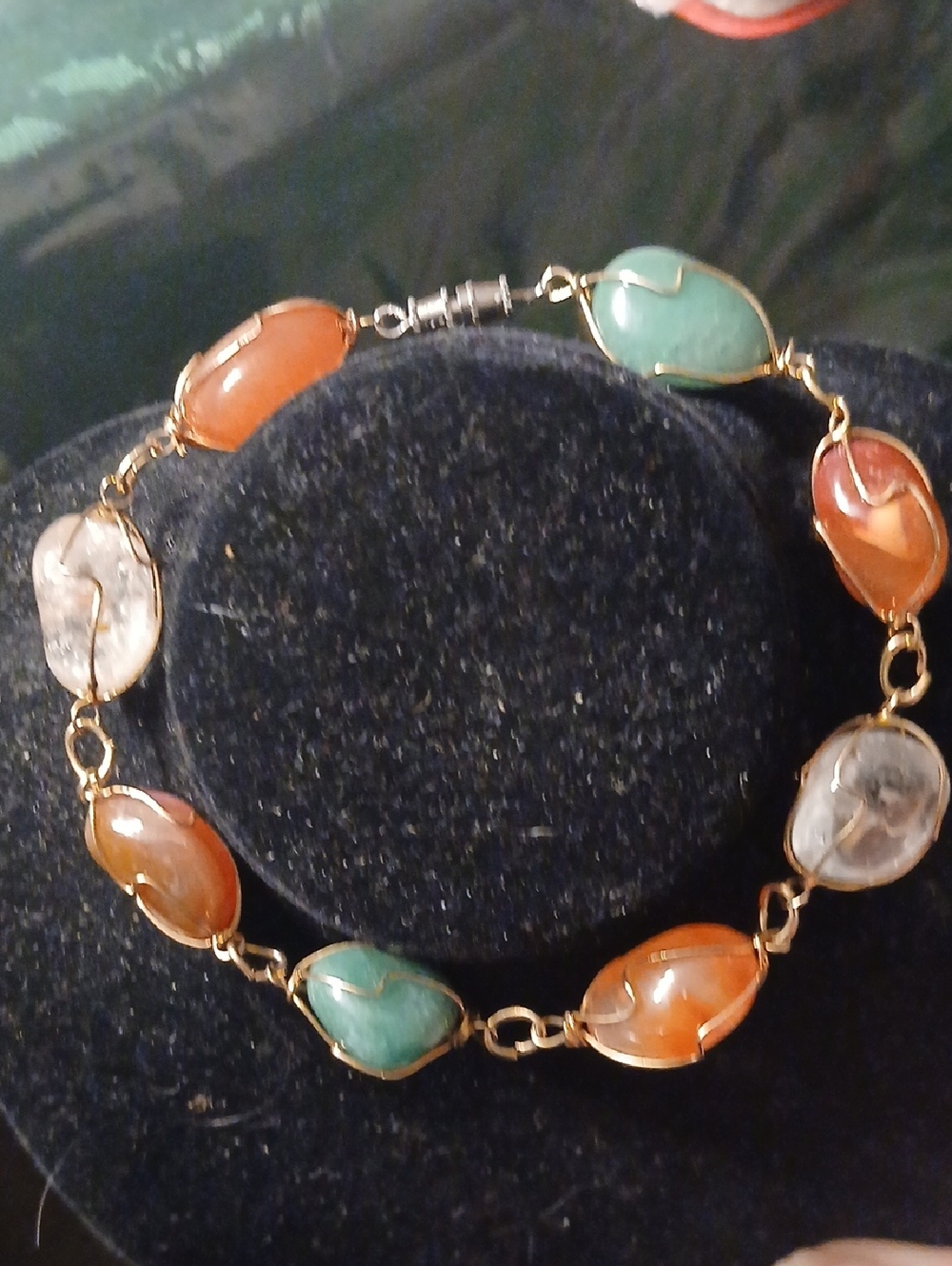 Gold-Tone Multicolor Stone Link Bracelet - Green, Orange & Clear 8 Stones